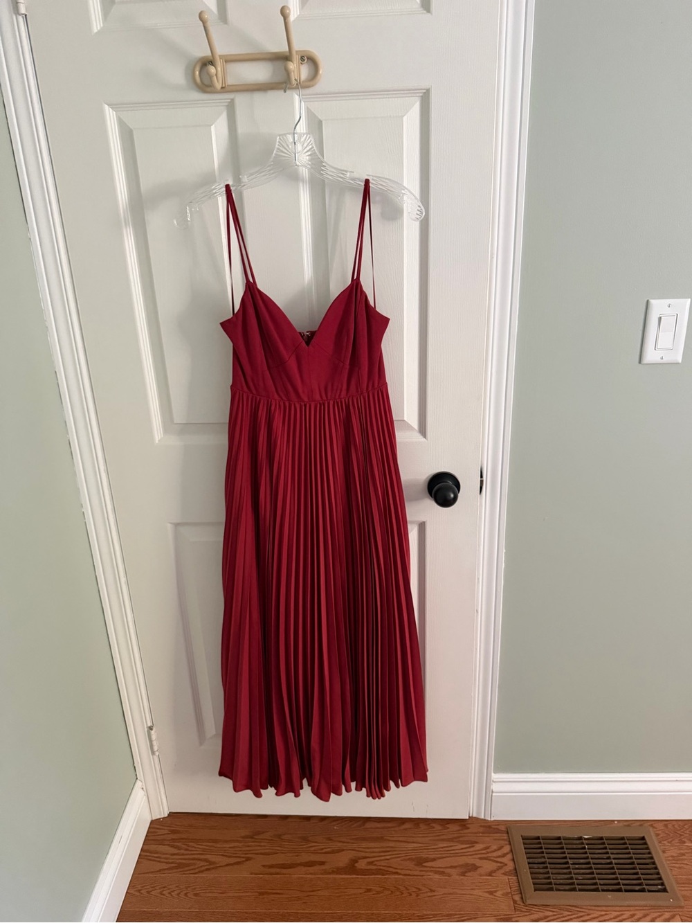 Anthropologie Burgundy Pleated Spaghetti-Strap Midi Dress